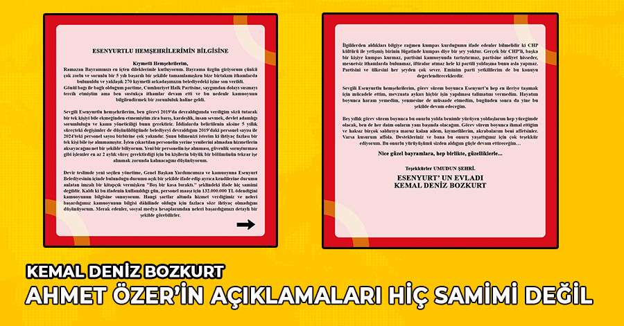 KEMAL DENİZ BOZKURT! AHMET ÖZER'İN AÇIKLAMLARI HİÇ SAMİMİ DEĞİL 